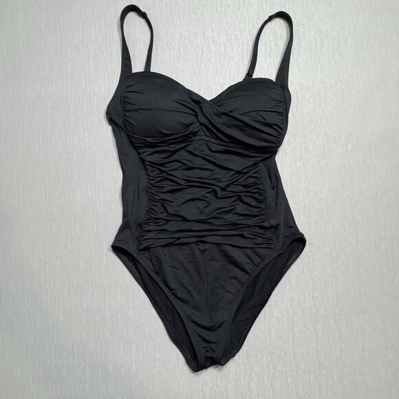 La Blanca Island Goddess Black Swimsuit Size 8 Front Wrap Ruched - Picture 3 of 5